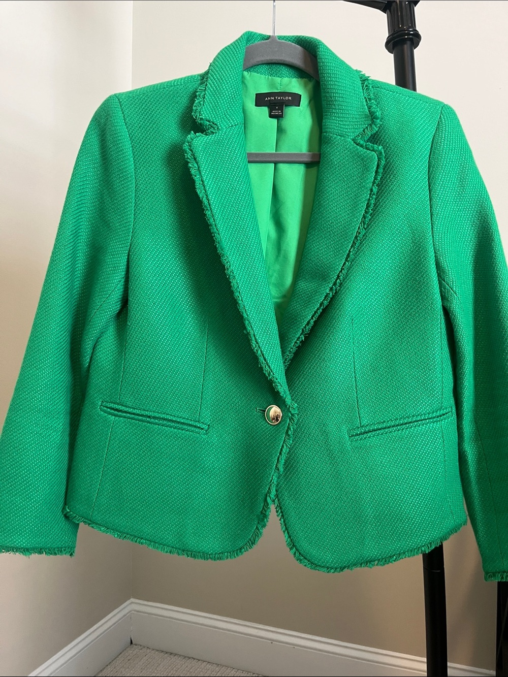 Ann Taylor Emerald Green Frayed-Edge Blazer